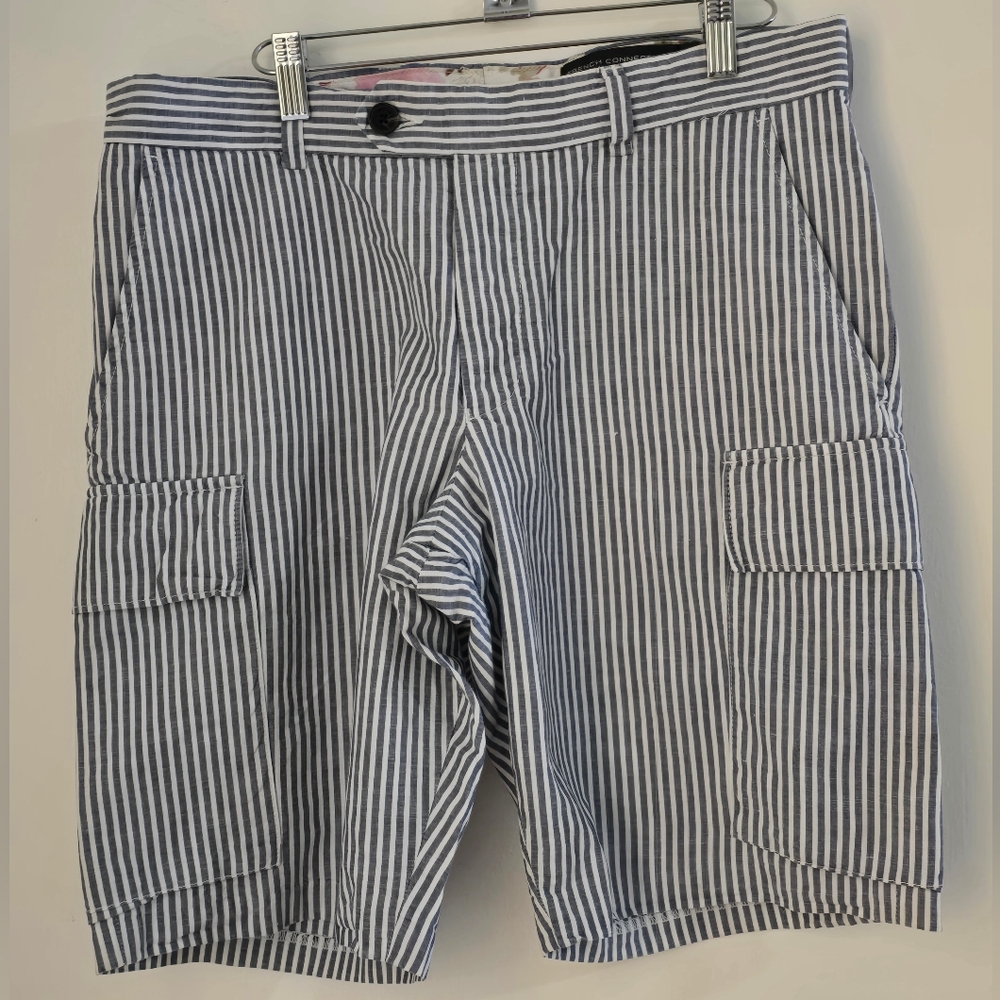 •266• French Connection Blue and White Striped Cargo Shorts